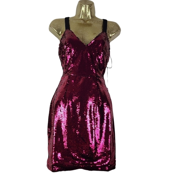 Nwt‎ About Us Travie Sequin Mini Dress Hot Pink XXS - Picture 3 of 8